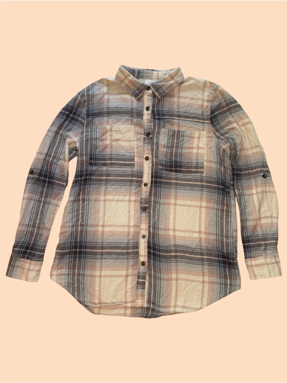 Full Tilt Blue & Cream Plaid Button Up Casual Shirt